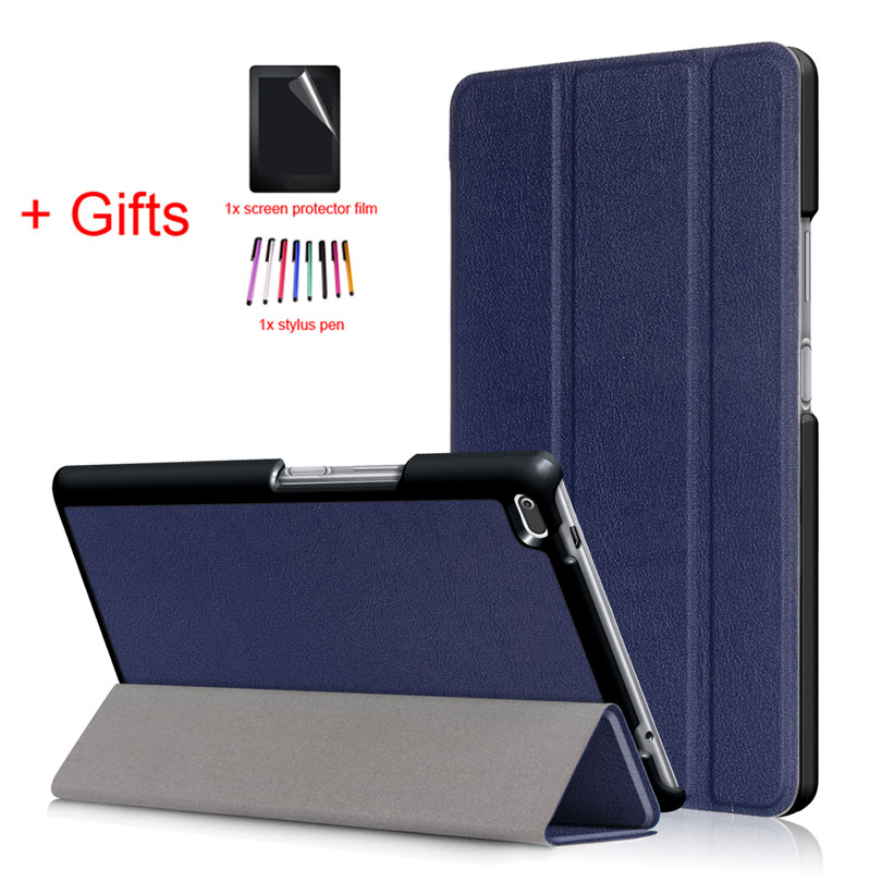 PU Leather Cover Case for Lenovo Tab4 Tab 4 8 TB-8504x TB-8504F TB-8504N TB-8504 8inch Tablet Funda Flip Magnet Case +Film+Pen: Dark Blue