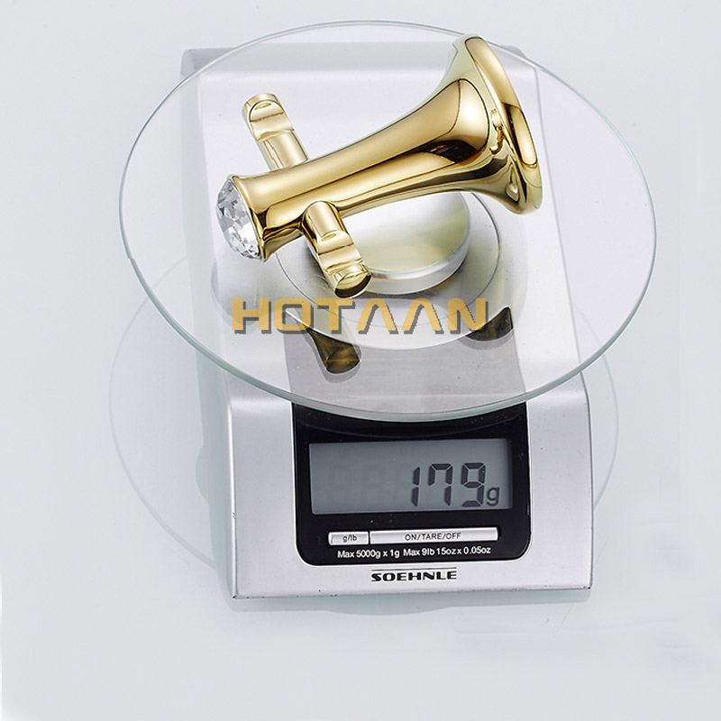 . Gancho de robe, gancho de roupas, construção de zinco e cristal com acabamento dourado, gancho de banheiro acessórios de banheiro YT-13802G