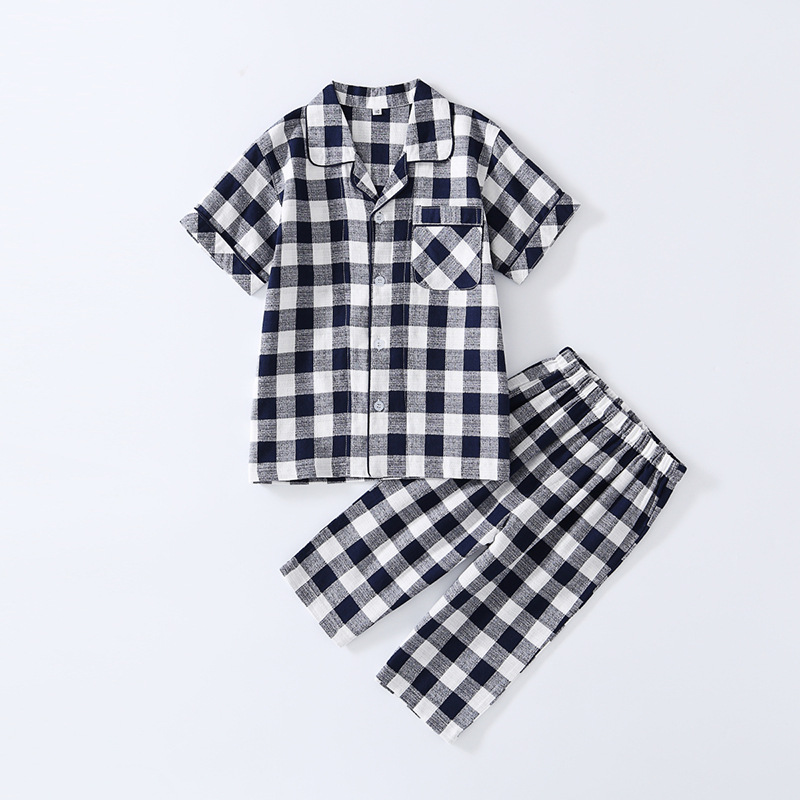 Weiche Baumwolle freundlicher Pyjama Mädchen Nachtwäsche Teenager Plaid Schlafanzug oben Hosen 2 stücke einstellen Art Baby Junge Pijama Anzug mit tasche 2-12Y