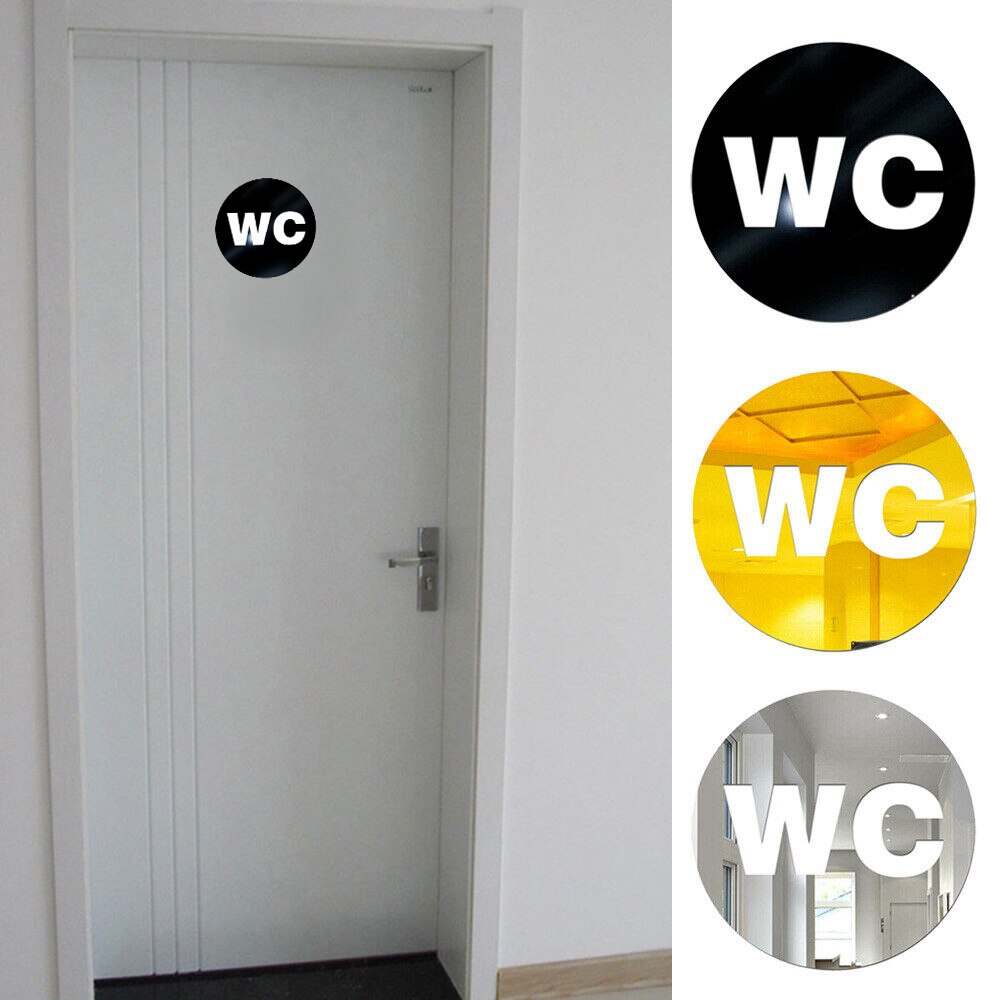 1mm 3d akryl spegel rund toalett dörr skylt män kvinnor badrum wc svart guld silver modern trä bas vägg klistermärke heminredning