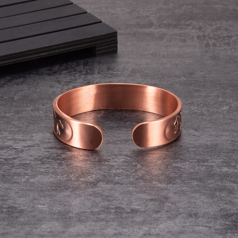 Pure Copper Magnetic Bracelet Arthritis Adjustable Horse 15.5MM Wide Therapeutic Magnetic Bracelet Benefits Copper Bangle Men