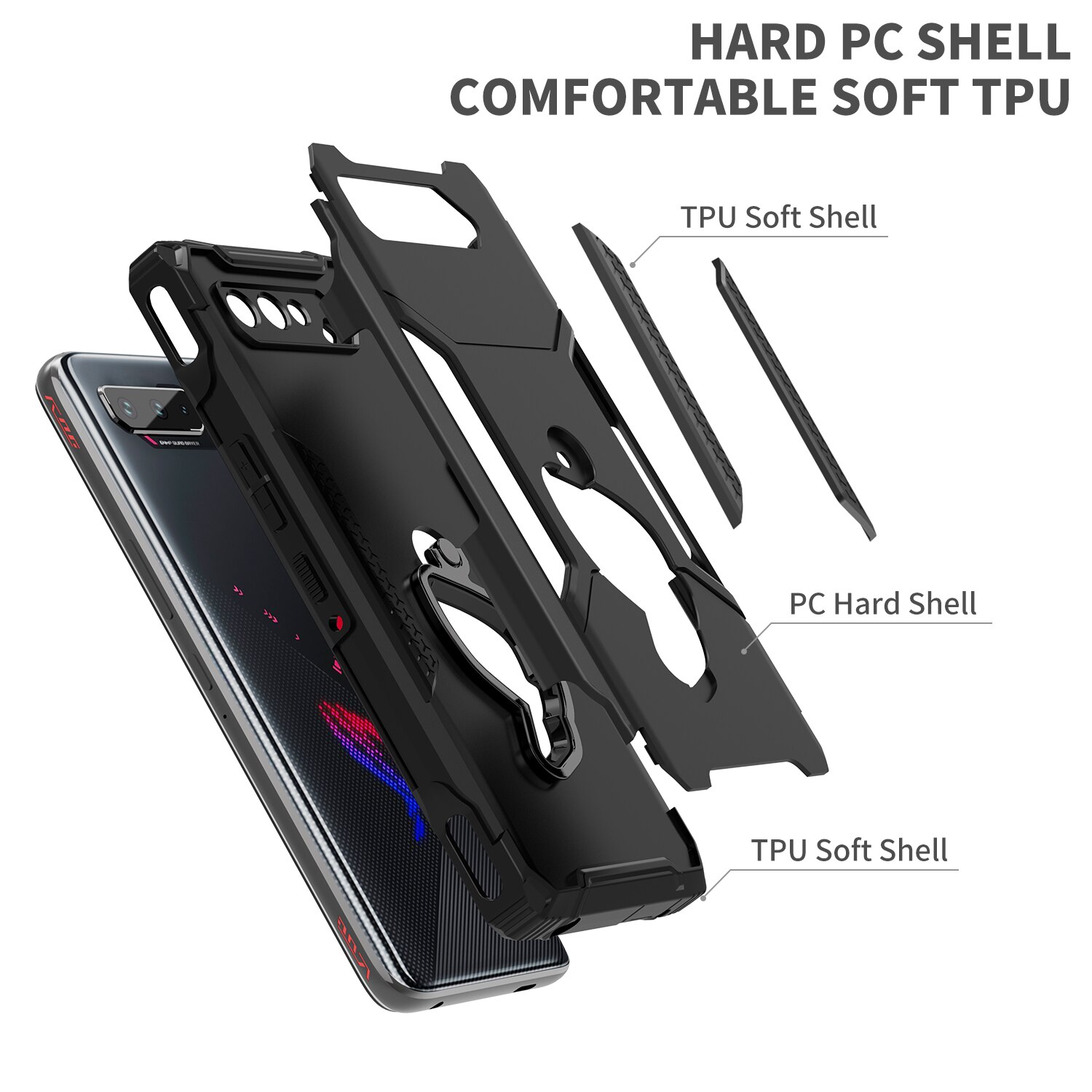 ZSHOW Armor Case for ASUS ROG Phone 5 5s Case Air Trigger Compatible with Kickstand Dust Plug Protection for ROG Phone 5s
