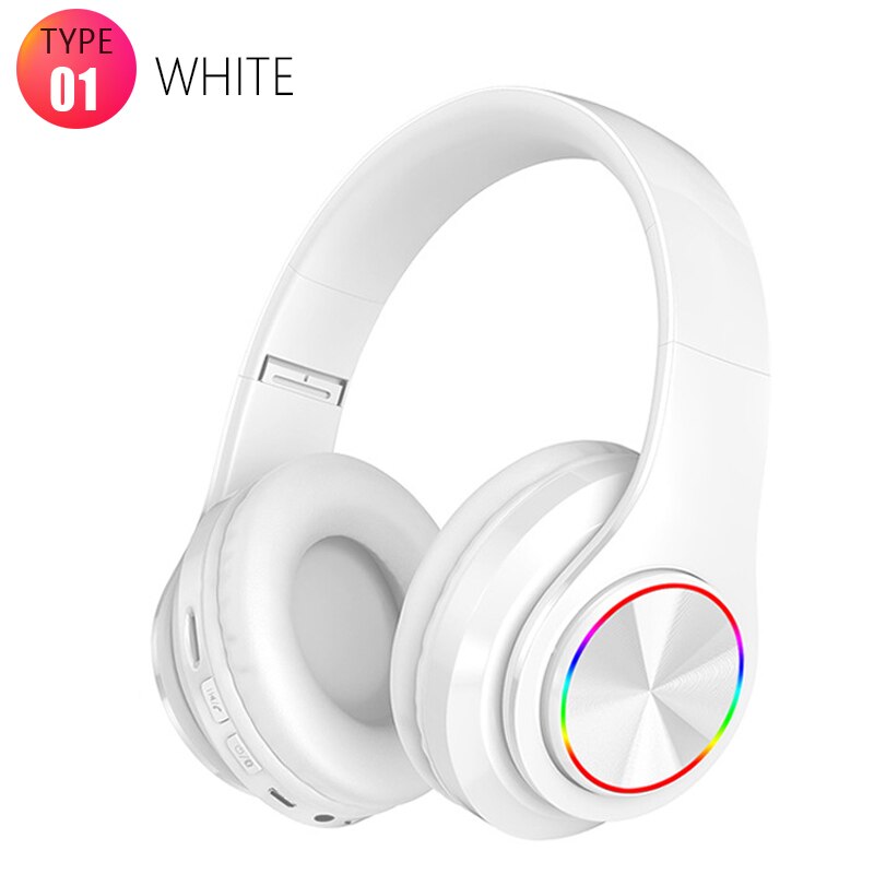 B39 Gaming Hoofdtelefoon Knipperende Led Bluetooth Draadloze Headset Kid Meisje Stereo Muziek Oordopjes Telefoon Oortelefoon Voor Iphone 12: Type 1 White