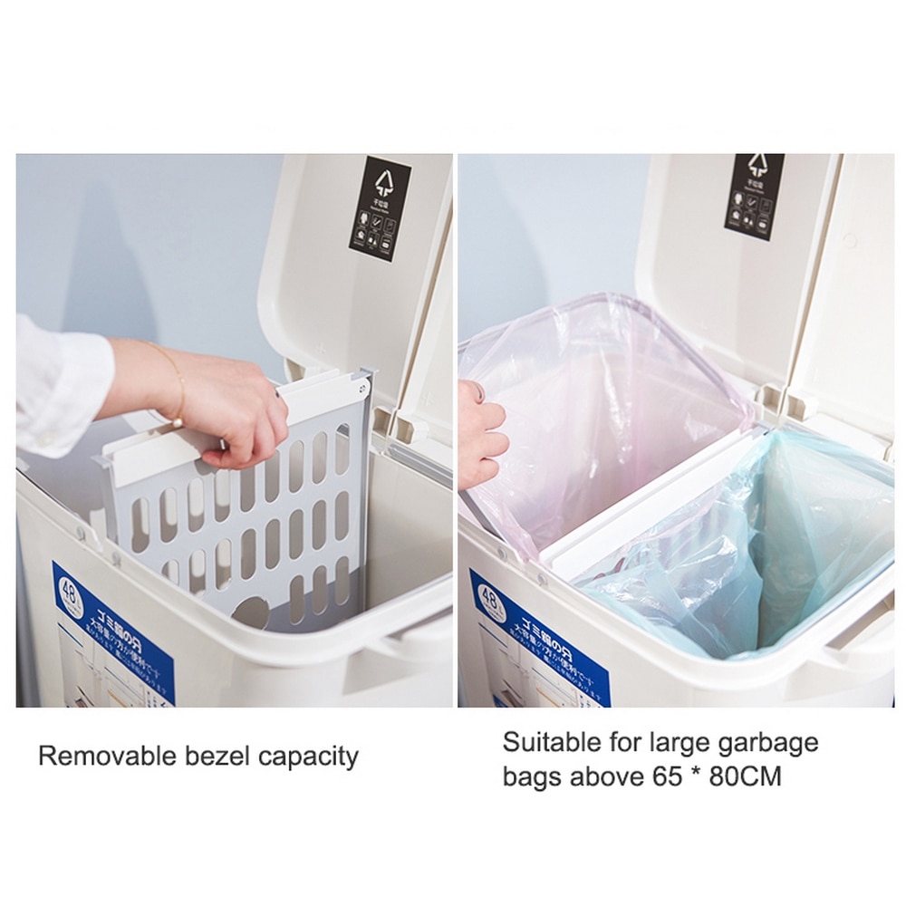 Garbage Classification 45L/48L 3 Layers Plastic Trash Bin Home Kitchen Garbage Classification Can with Wheels Garbage Storage