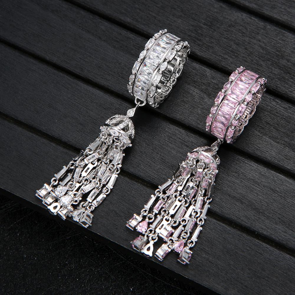 Trendy Vrouwen Sieraden Hand Gemaakt Zirconia Lange Keten Kwastje Staart Ring Trouwring Voor Vrouwen Bijoux J1883