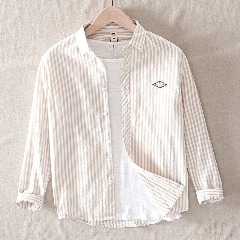 Thin Spring Summer Autumn Men's Clothing Button Turn-down Collar Striped Man Fashion Casual Loose Office Handsome Pockets Shirts main image 0