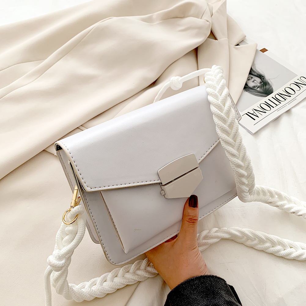 Women Candy Color Crossbody Bags Small Square Shoulder Handbags Female Purse Braided Classic Flap Crossbody Shoulder Bag: White