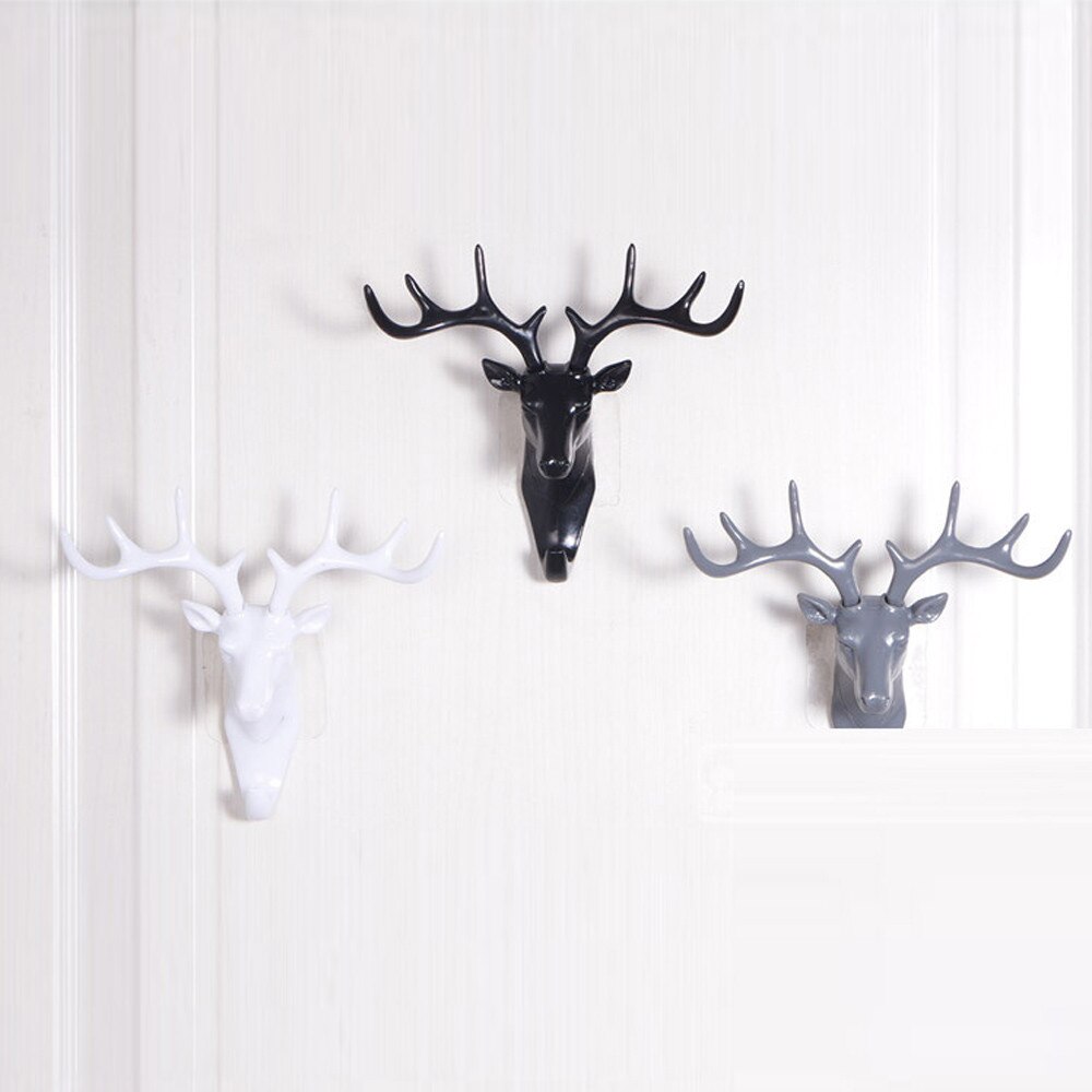 1 PC hanger hooks Deer head Self Adhesive Wall Door Hook Hanger Bag Keys Sticky Holder House Kitchen Bathroom Hooks H5