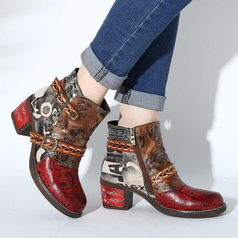 Botas con estampado de serpiente para mujer, Botines de cuero con estampado de serpiente, estilo étnico, de tacón medio, tallas 35-43, Otoño e Invierno