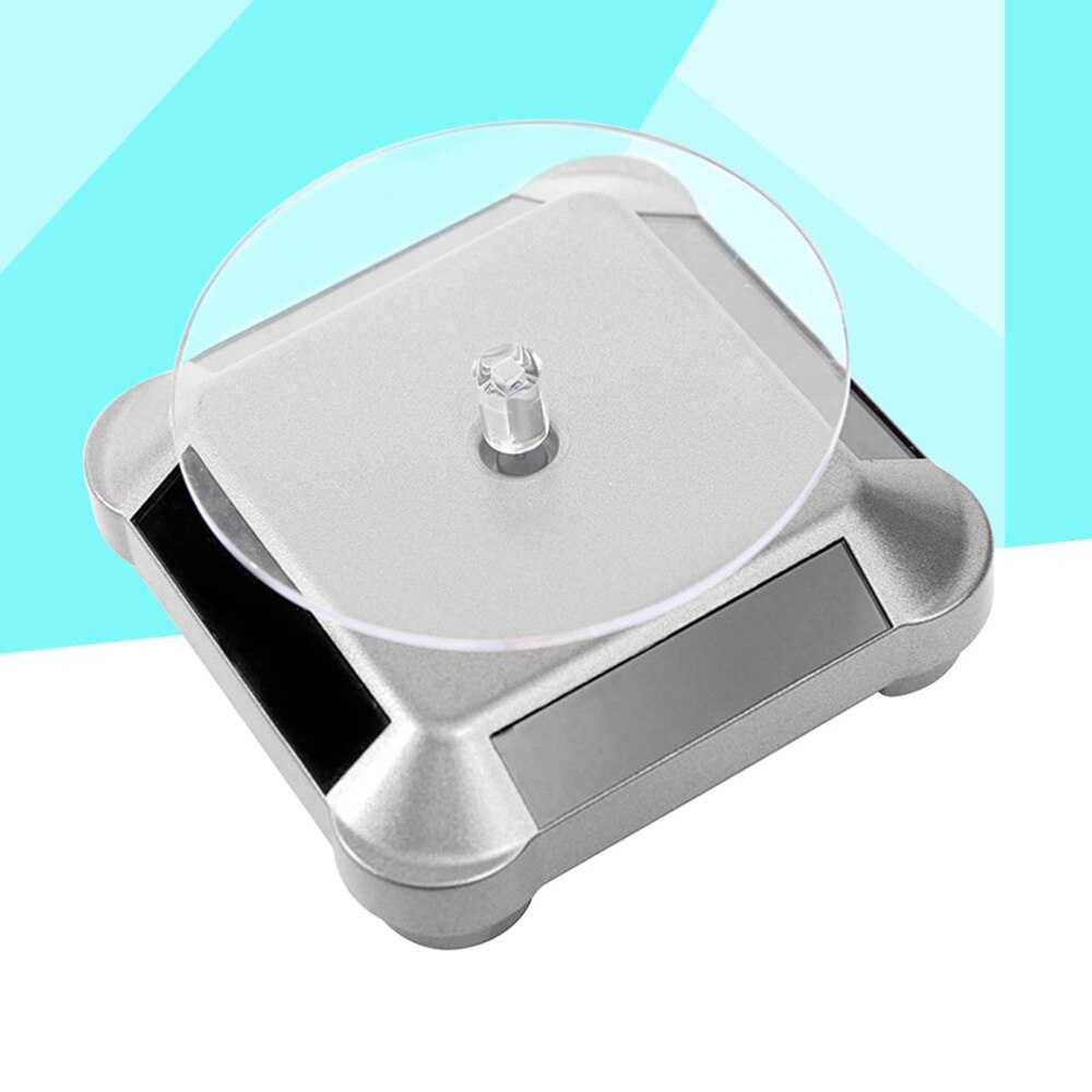 Solar Energy Electric Rotating Display Stand Jewelry Accessories Prop Stand Phone Display Stand Battery Included Display Stand: Silver