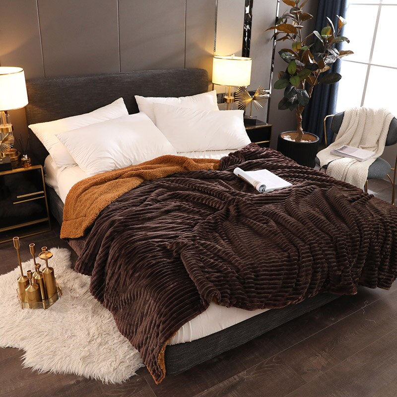 Gestreepte dubbelzijdige dikke deken winter super warme thuis slaapbank sprei luxe koraal fleece kasjmier lakenhoes: Model 7