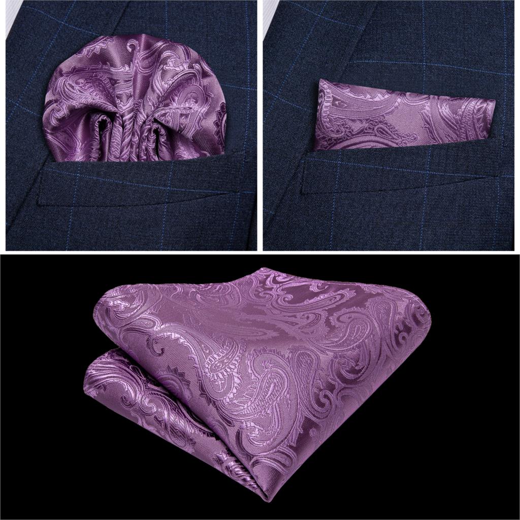 Gilet Paisley violet en soie pour homme, boutons de manchette, nœud papillon, cravate, ensemble pour costume, smoking DiBanGu, MJ-111