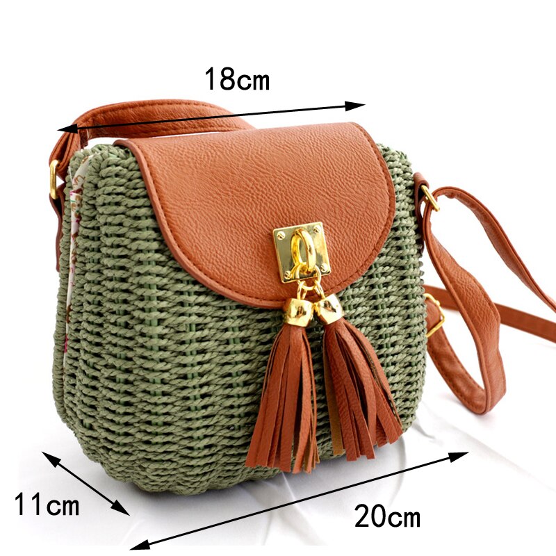 Bolso de playa de paja tejido, duradero para mujer, con borla, correa de cuero, bolso tejido hecho a mano, bolso de concha, bandolera para mujer