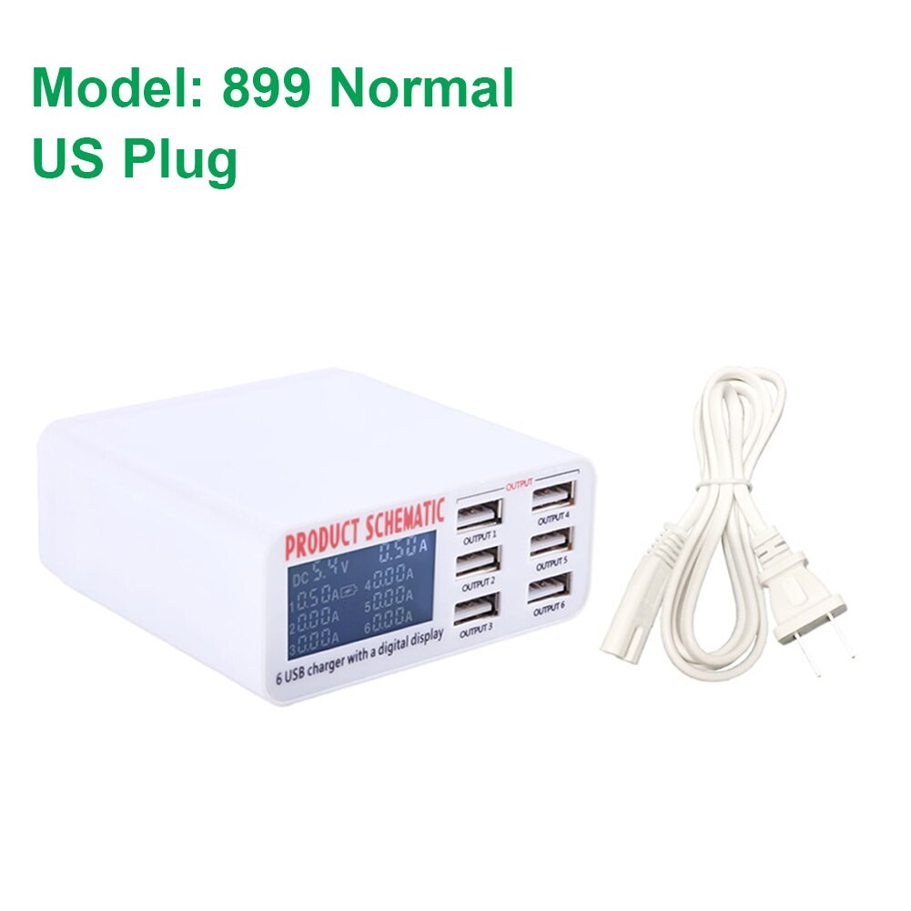 USB Wall Charger Hub with LCD Display 6 Ports 40W Mobile Phone Charger Smart Fast Charging Station For Mobile Phones Tablet PC: US Plug