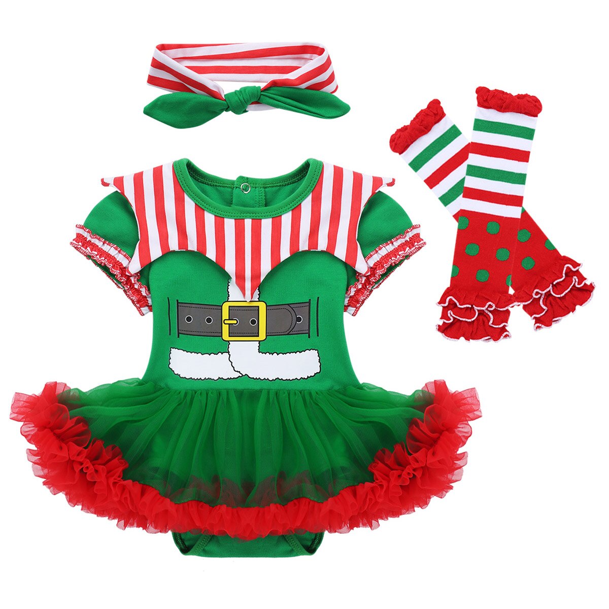 Nyfødt romper kjole første jul baby tøj piger jule nisse outfit xmas kjoler spædbarnstøj 3 stk sæt: 9-12 måneder