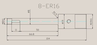 Multi-axis working shaft, drilling shaft, ER shaft, drilling machine shaft: 8-ER16
