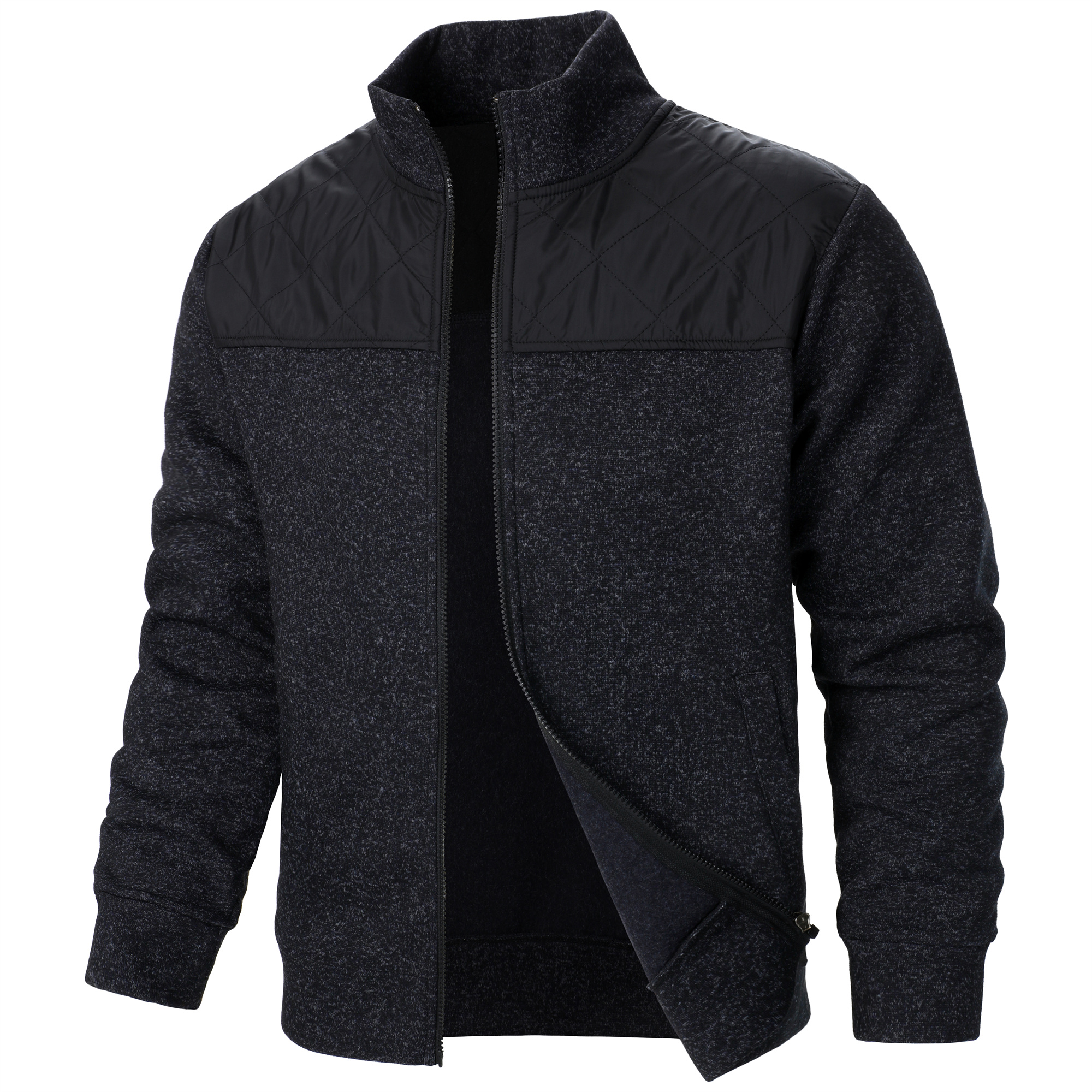 Manteau pull à col montant pour hommes, rayé, à carreaux, avec fermeture éclair, couleur, automne/hiver: XXXL / Black