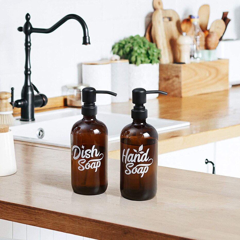 Etiquetas de jabón de manos para platos, dispensador de cocina y baño, pegatinas para botellas, etiquetas impermeables blancas/negras para platos y jabón de manos, 2 uds.