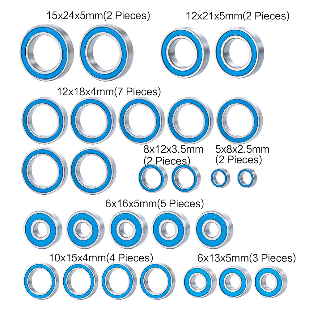 YEAHRUN 27 sztuk gumowe uszczelnione łożysko zestaw dla 1/10 Traxxas Maxx 4S i 89076-4 zdalnie sterowany samochód gąsienicowy niebieski łożyska części zamienne: Default Title