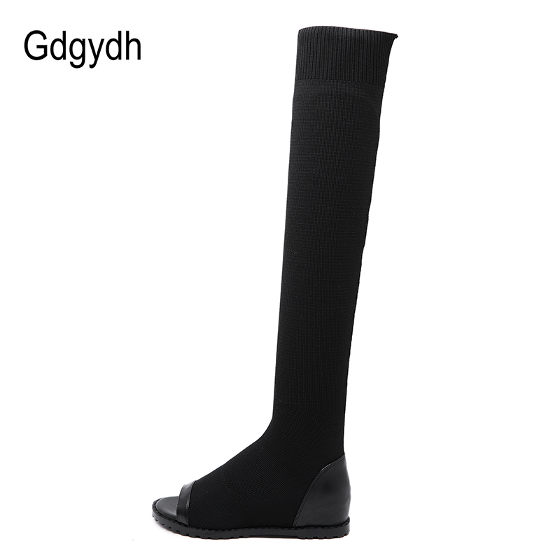 Gdgydh-Botas altas de tacón plano para mujer, botas por encima de la rodilla, con punta abierta, zapatos largos romanos, para Primavera,