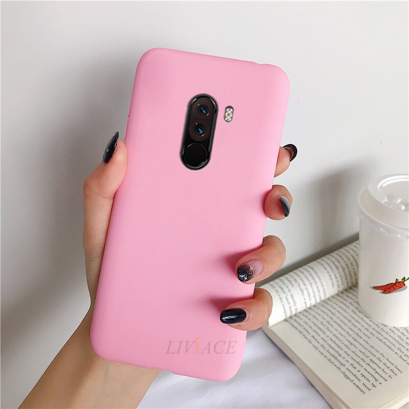 phone cases for xiaomi pocophone f1 candy color matte soft silicone tpu cases for poco phone f1 poko back cover fundas coque: deep pink