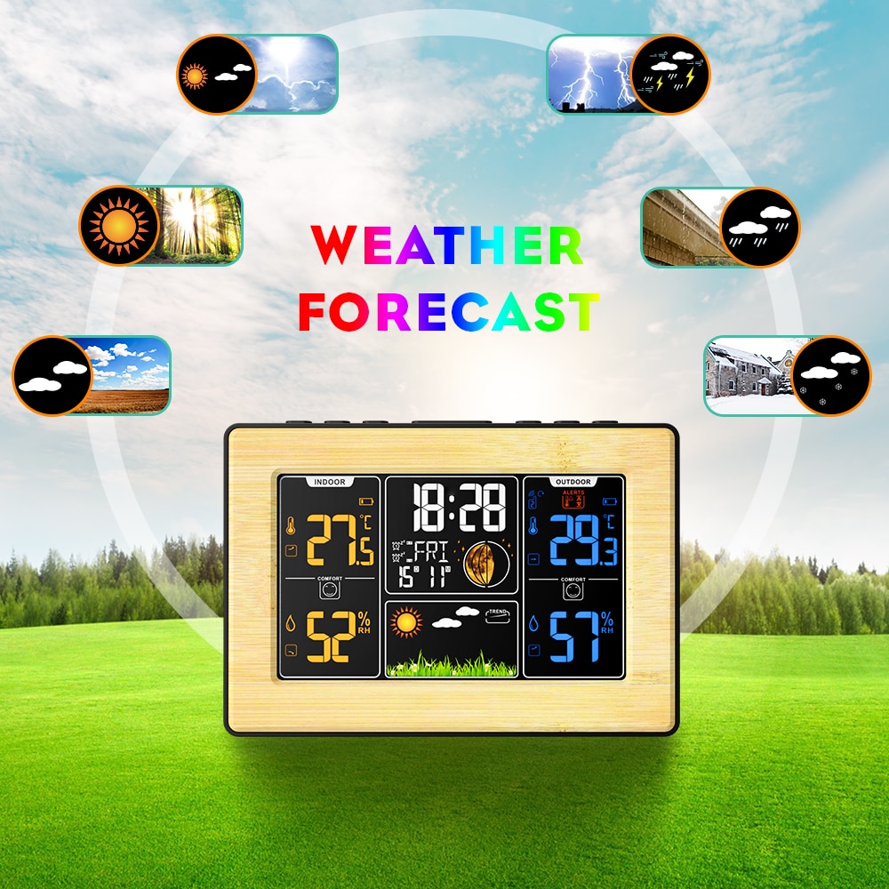 Weather Station with Outdoor Indoor Sensor, Digital Alarm Clock, Barometer, Temperature, Humidity Monitor, Weather Forecast