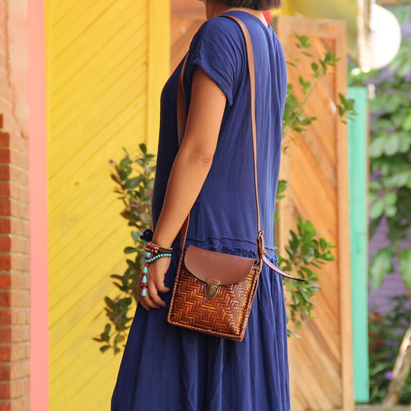 Originele Handgemaakte Bamboe Geweven Zak, Wilde Vrouwelijke Kleine Retro Casual Schoudertas Eenvoudige Kleine Bamboe Messenger Bag