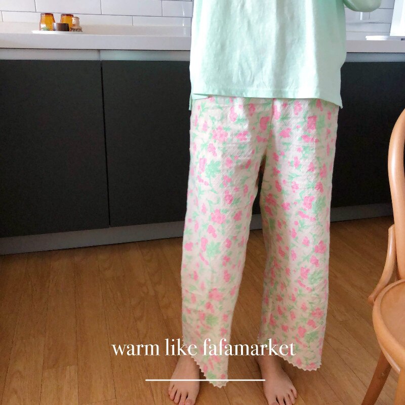 Nattøj til kvinder i bomuld, fluorescerende farve blomstrede pyjamasbukser . vintage damepiger og #39 #39 s pyjamasbukser med snoretræk, sovebukser