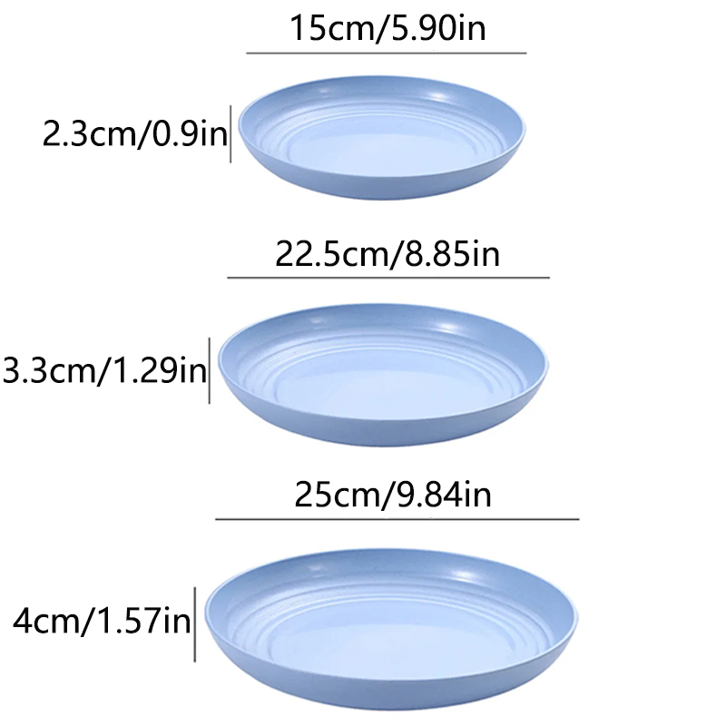 15/19.8/22.5/25cm Wheat Straw Round Plates Salad Dessert Dinner Plate Unbreakable Reusable Microwave Safe Fruit Plate