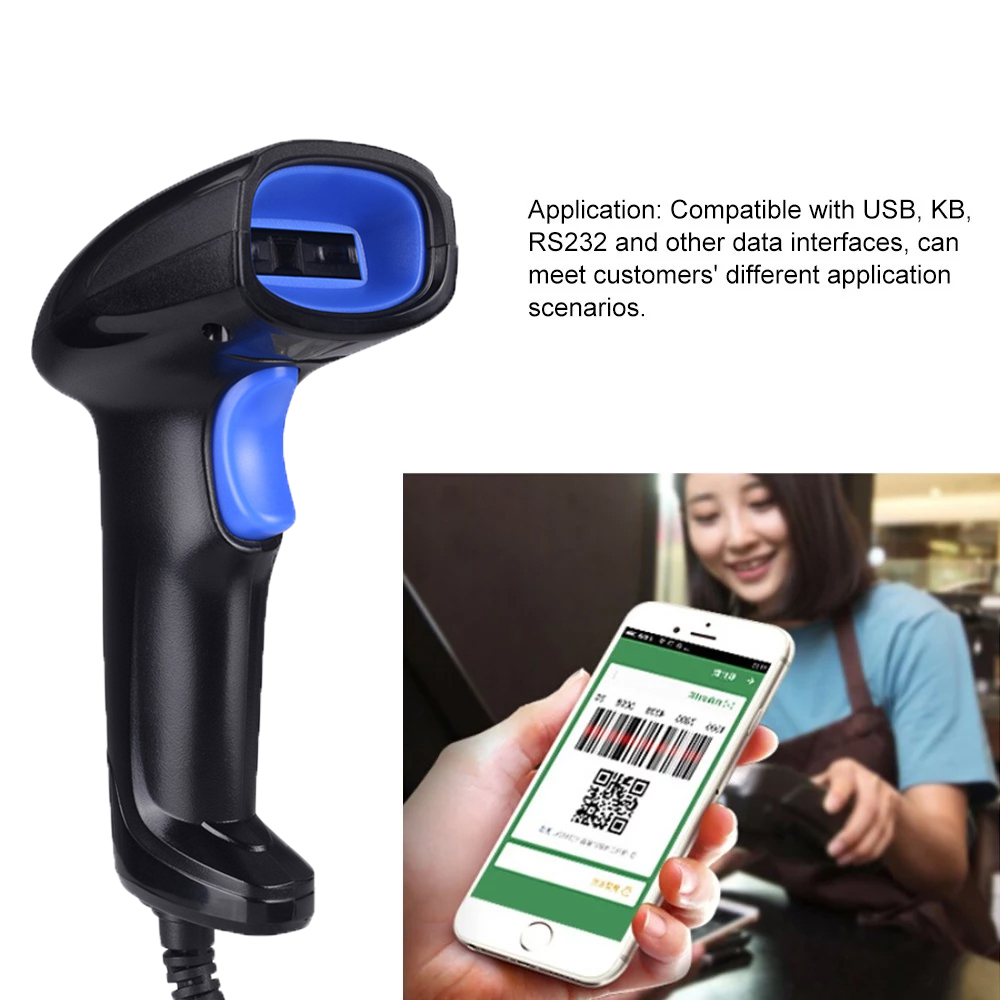 Handheld USB wired Bar Code Reader Plug en Play 1D CCD Barcode Scanner met scherm scan voor supermarkt Restaurant Express