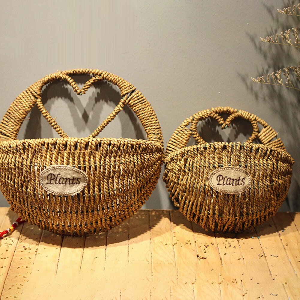 Heart Hand Braided Plant Flower Hanging Basket Storage Organizer Garden Decor Heart Sturdy Wall Hanging Flower Basket