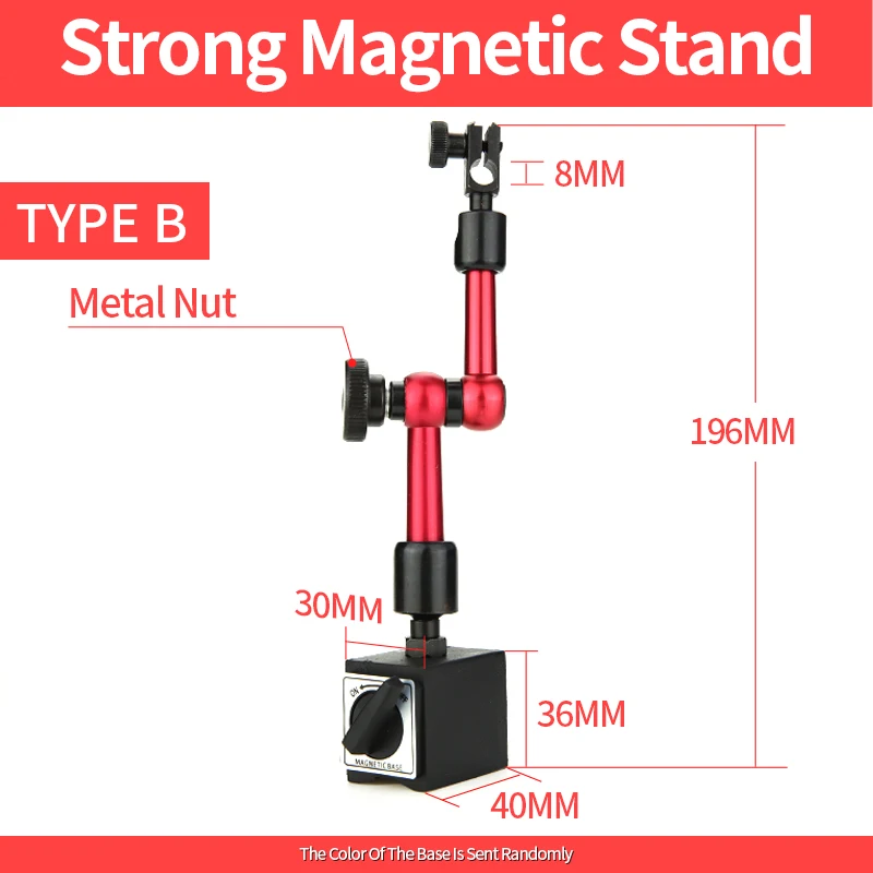 Digital Dial Indicator Magnetic Stand Base Dial Test Indicator Holder Bore Gauge Measurement Micrometer Measuring Probes Tools: Red