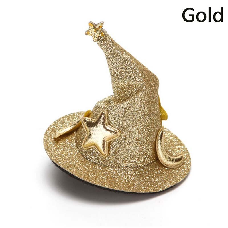 År jul børn glitter halloween heks hårnåle mini heks hat fest hovedbeklædning cosplay rekvisitter: Guld