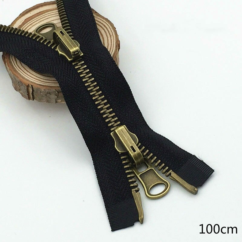 5#   sort tape messing bronzetænder messing metal lynlås 75 80 100 120cm 1 stk diy tøjjakke tilbehør til beklædningsgenstande: C-sort 100cm