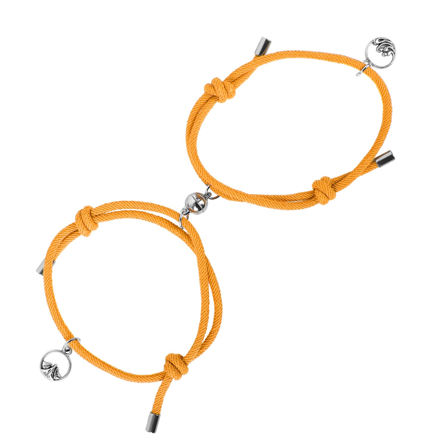 2 pièces/ensemble Couple Bracelet alliage boule magnétique acier inoxydable amitié corde personnalité hommes et femmes bijoux: orange