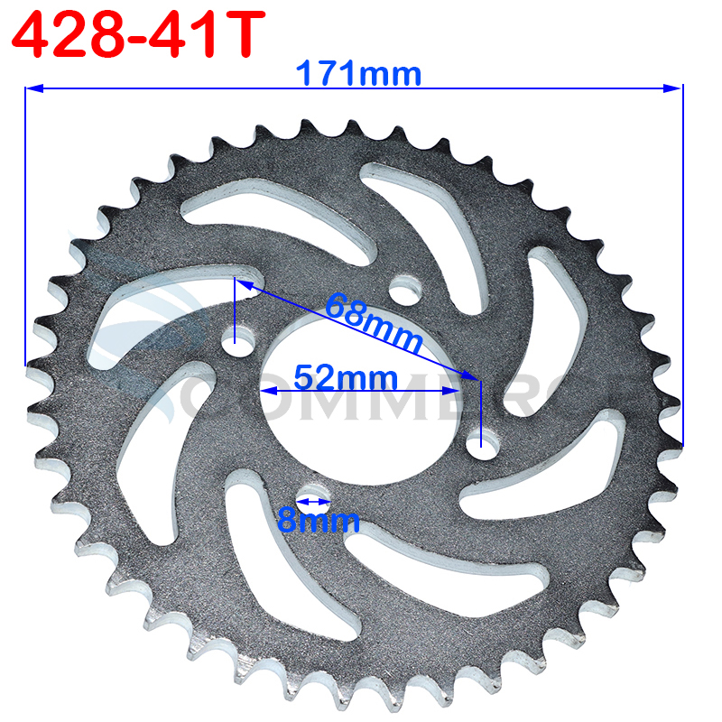 420/428 Chains 31T/37T/41T/48T 52mm Sprockets Rear Back Sprocket Cog fit for motorcycle ATV quad Dirt Pit Bike moped Accessories: 428-41T