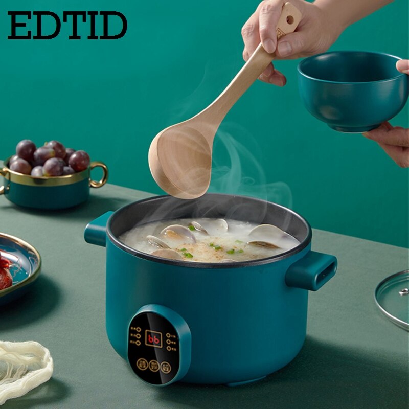 Edtid 220v fogão elétrico multifuncional panela de aquecimento elétrico máquina panela de cozinhar hotpot macarrão ovos sopa mini panela arroz 2l