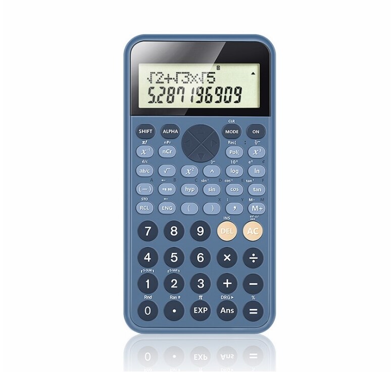 Science function big Large Screen Calculator 240 functions solar and battery two ways power fraction hyperbolic for students: Blue