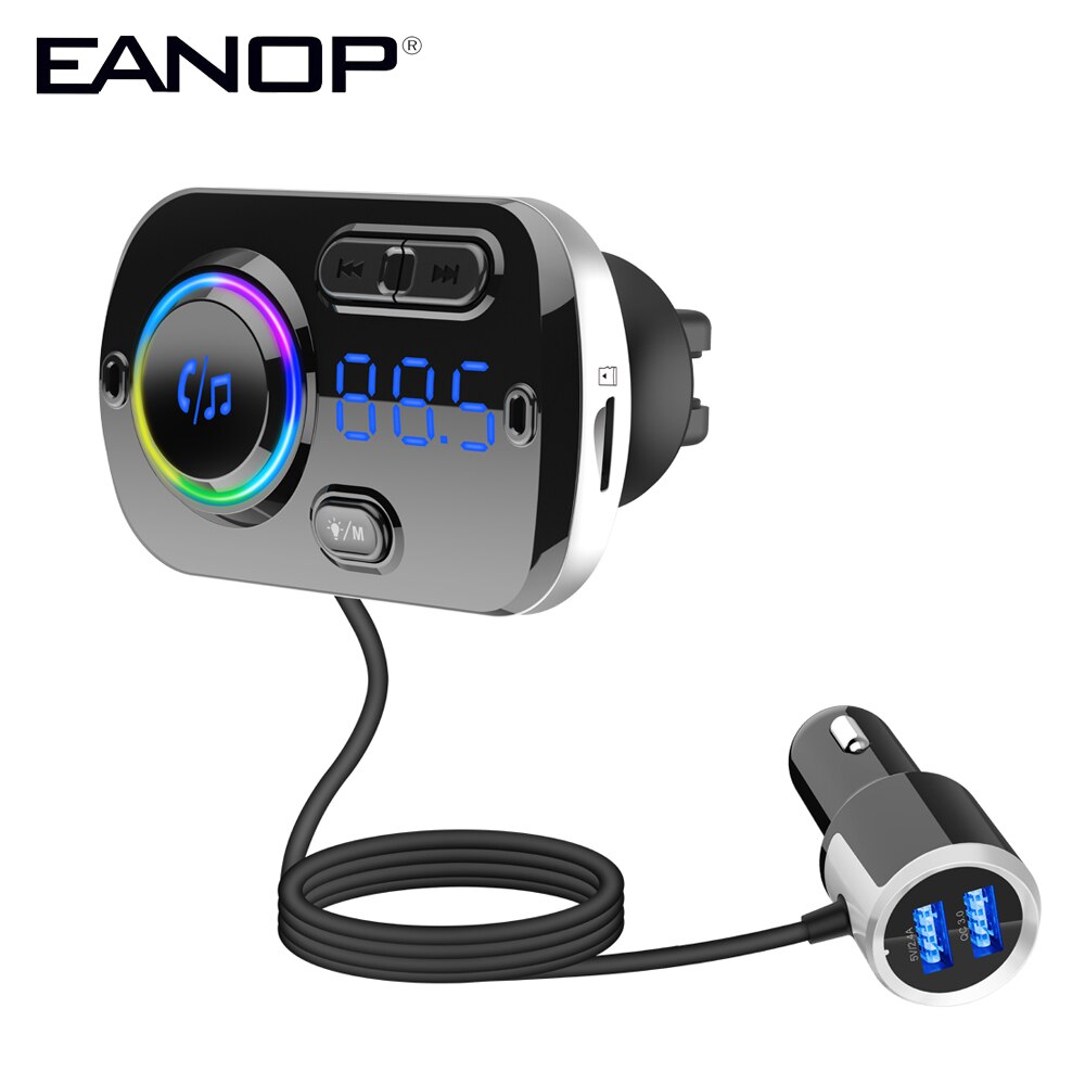 Eanop Fm Modulator Zender Bluetooth 5.0 Fm Radio Dual Usb 3.1A QC3.0 Autolader Handsfree Car Kit Draadloze Fm Zender: Default Title