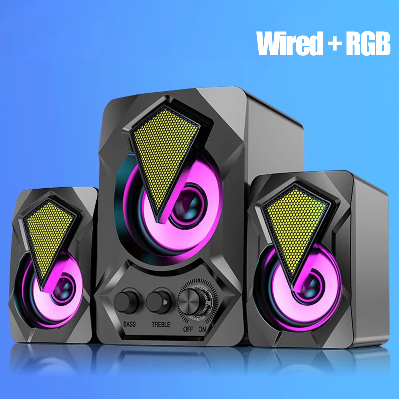 2.1 Channel USB Computer Speakers 9W+3W*2 Subwoofer Set Bass Reinforcement Stereo Speakers for PC Phone Loudspeaker: Wired-RGB