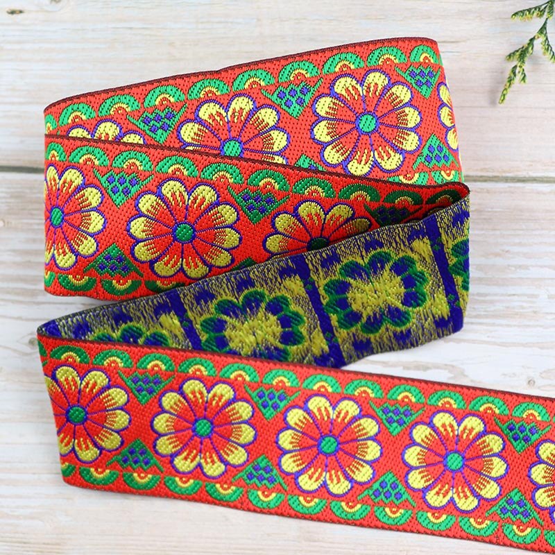 7 yards 5cm jacquard bånd smukke blomster mønster vævet broderi blonde bånd trim til beklædningsgenstand gardin tasker gør-det-selv dekoration: G
