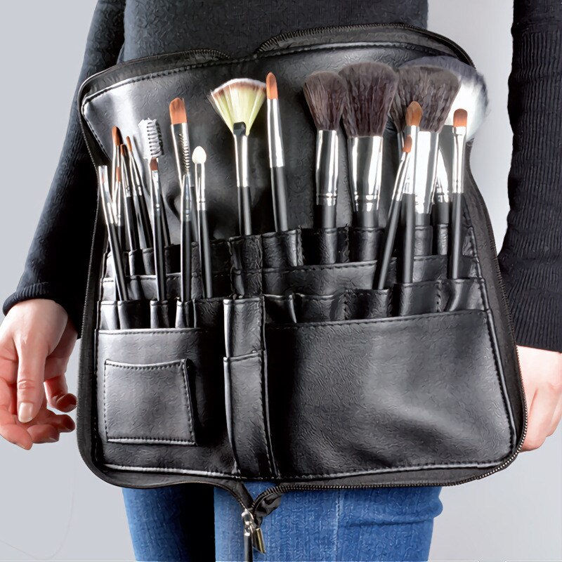 Draagbare Professionele Make-Up Artist Bag Pu Lederen Cosmetische Tas Grote Capaciteit Make-Up Borstel Tas Met Rits Riem 20 #47