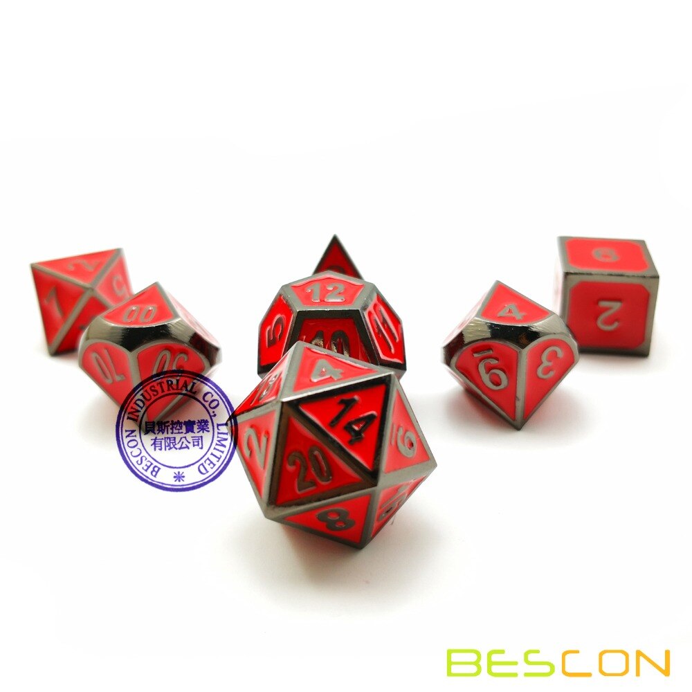 Bescon Deluxe Koper en Zwart Emaille Effen Metalen Polyhedral Rollenspel RPG Game Dice Set van 7 met Gratis Trekkoord pouch