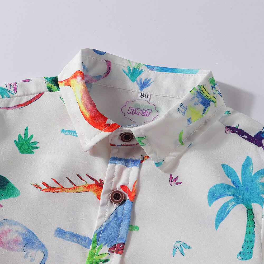 Kimocat para bebé niño ropa otoño primavera niños camisa de manga larga guapo estampado de dinosaurio niños de algodón Casual camisas de algodón sólido