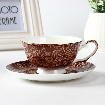 Bohemian Coffee Cup Saucer Kit Bone China Boho Art Line Scented Tea Set Teacup Dish European Ceramics Tumblerfu Xicara Porcelana: Line drawing Y