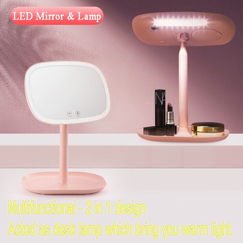 Led Licht Make-Up Spiegel, Draagbare Spiegel, 2in1 Cosmetische Spiegel Met Bureaulamp, Afneembare 10X Vergroting, usb Power