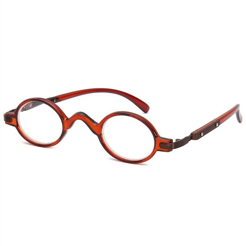 Uvlaik retro pequeno óculos de leitura moda masculina pequena moldura redonda óculos de leitura óculos de prescrição de alta qualidade: Marrom / +250