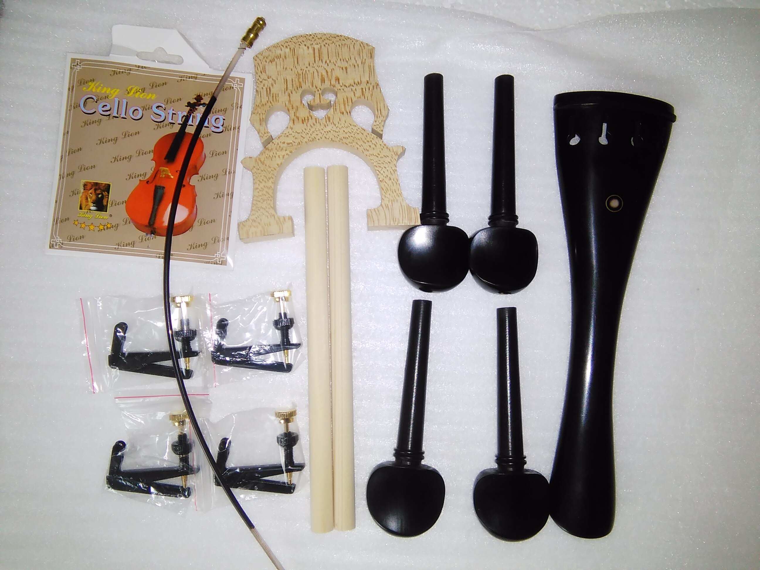 1 Set Cello Fitting including Cello string cello fine tuners French bridge and sound post all 4/4: Ebony C