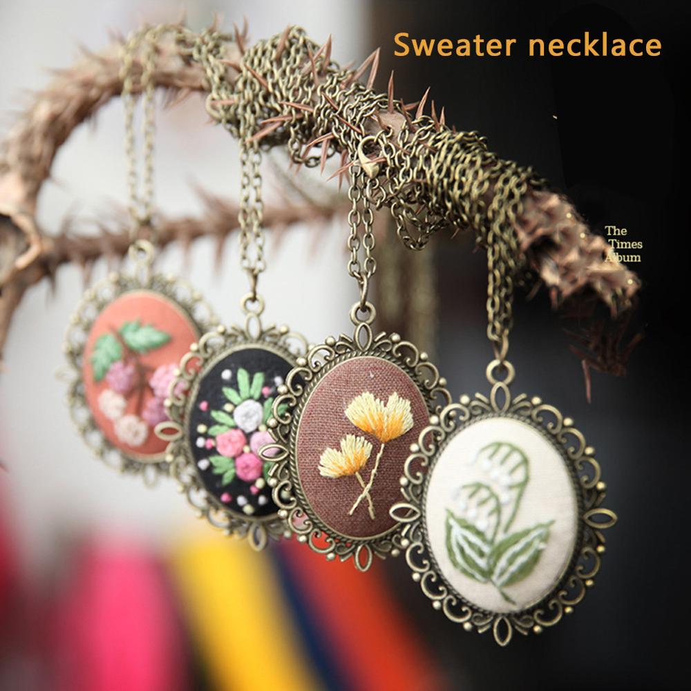 Diy målning kors broderi handarbete nybörjare söm kit kit halsband band blomma broderi handarbete med kedja