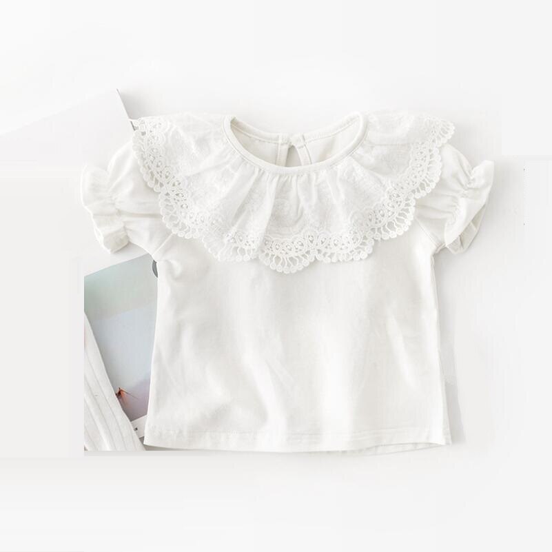 Chemisier blanc en dentelle pour filles, manches bouffantes, en coton, pour enfants en bas âge
